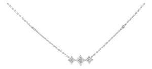 10K White Gold Bezel Set Princess Diamond 3 Stone Kite Shape and Station Necklace (H-I Color, SI2-I1 Clarity) - 18" Inches