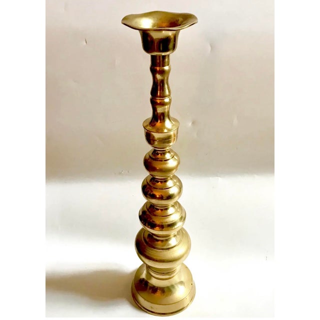 Mid-Century Japanese Buddhist Brass Temple Altar Candlestick Shokudai, 22" For Sale In New York - Image 6 of 6