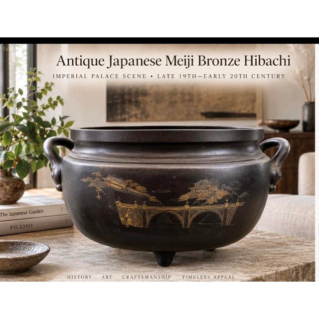 Impressive antique Japanese bronze hibachi or charcoal brazier dating to the late Meiji/early Taishō period. The...