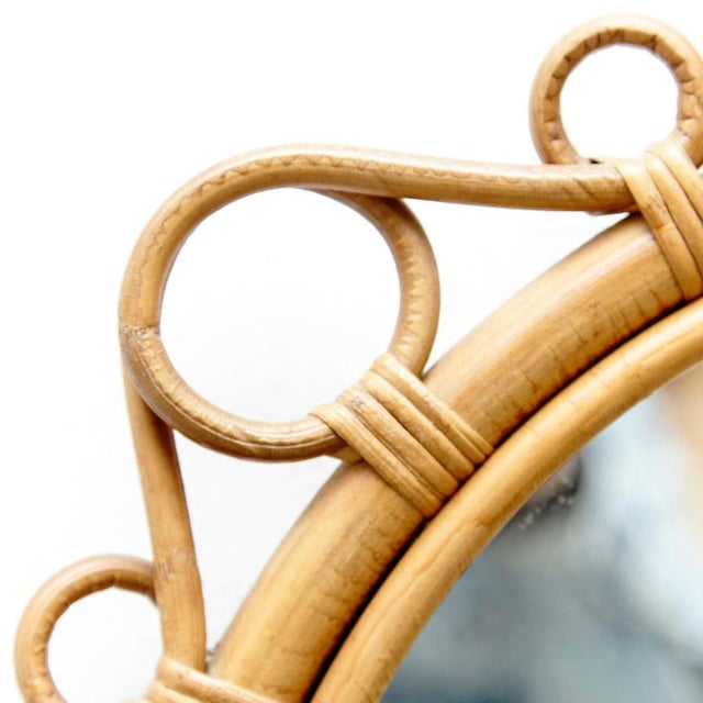 Mid-Century Modern Bamboo Rattan Handcrafted Mirror, French Riviera, 1960s For Sale - Image 6 of 12