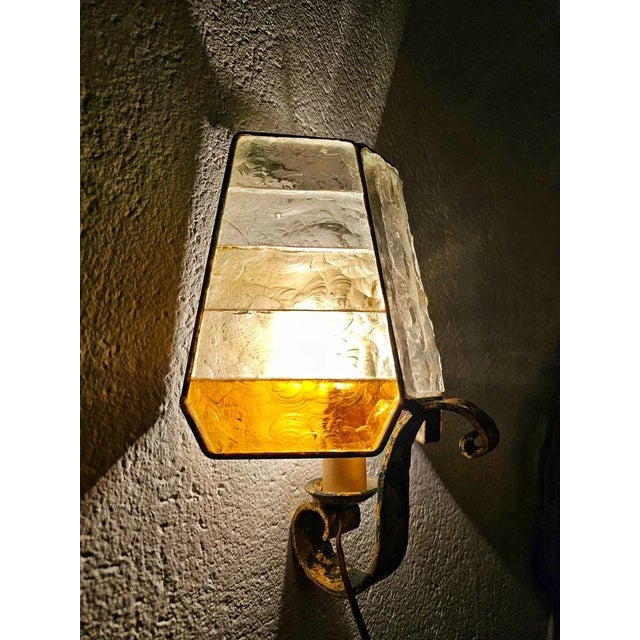 Brutalist Sconces in Hammered Glass from Longobard, 1970s, Set of 2 For Sale - Image 4 of 12