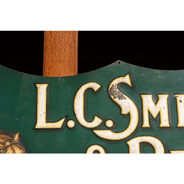 Antique L. C. Smith Typewriters Self-Framed Tin Litho Sign For Sale In Chicago - Image 6 of 7