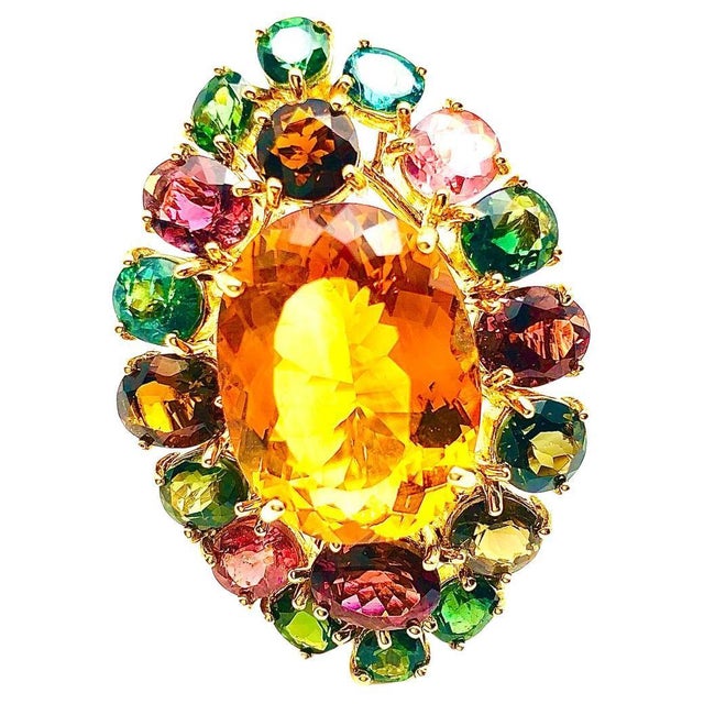 Bochic "Orient" Vintage Tourmaline & Orange Citrine Ring - 18K Gold & Silver For Sale - Image 15 of 18