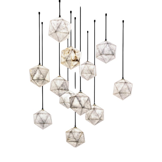 Meteorite Pendant Lamps by United Alabaster, Set of 12 For Sale