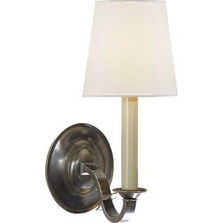 Thomas O'Brien for Visual Comfort Signature Channing Single Sconce in Bronze with Linen Shade For Sale
