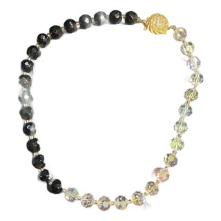 Jet Black Glass and Ab Leaded Crytal and Ornate Clasp, in Style of Vendome MCM Jewelry. For Sale