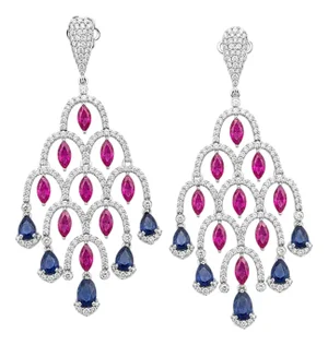 Natural Ruby 4.44cts, Sapphire 2.87cts & Diamond 3.12cts Earring in 14k Gold