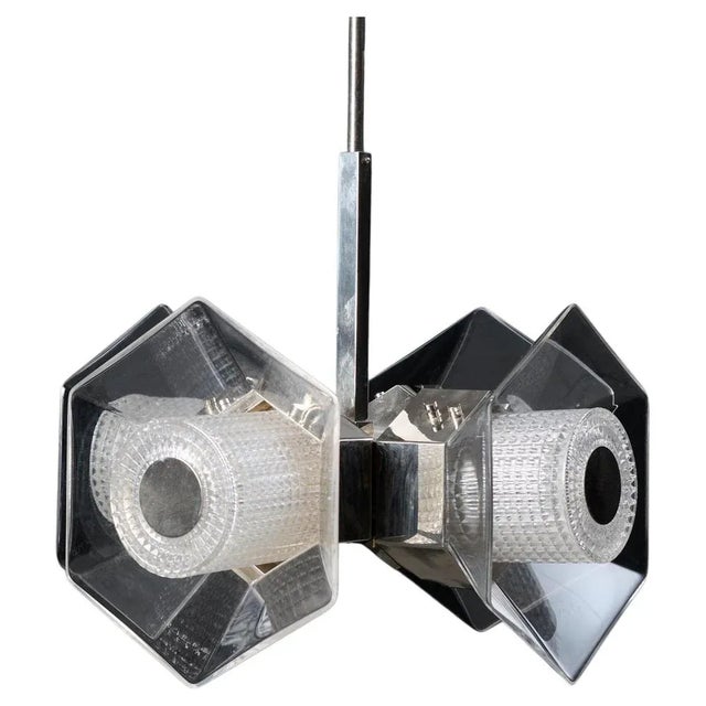 Vintage Glass and Chrome Ceiling Light, 1960s For Sale - Image 9 of 9