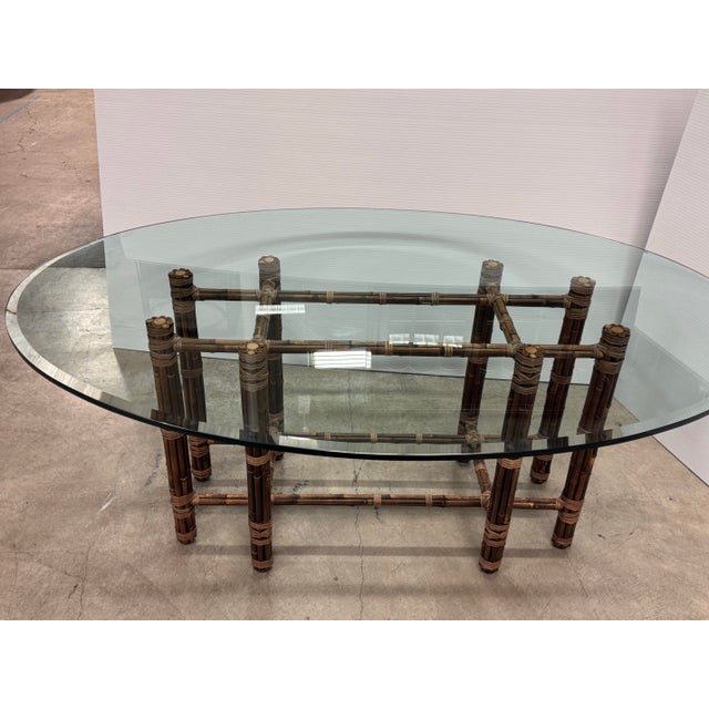 McGuire McGuire Furniture Bamboo Rattan + Glass Dining Table, Vintage For Sale - Image 4 of 12