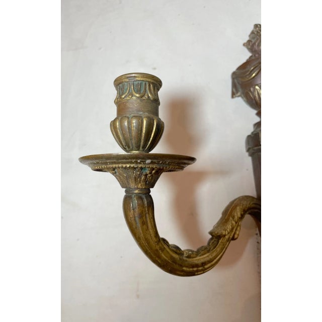 Neoclassical Antique 1800's Neoclassical Ornate Bronze Wall Candle Holder Sconce Fixture For Sale - Image 3 of 10