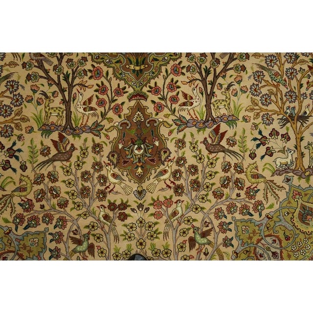 1940s Classic Beige Floral Animals Antique Tabriz Handknotted Wool Carpet Rug For Sale - Image 4 of 7