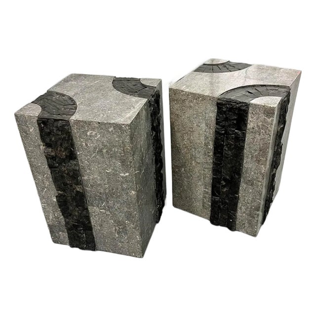 Set of 2 1980s Maitland Smith Brutalist Tessellated Side Tables For Sale