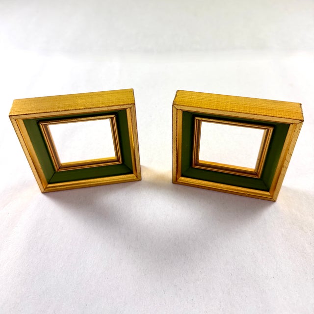 Traditional Gold Leaf & Green Wood Picture Frames, a Pair For Sale - Image 3 of 8