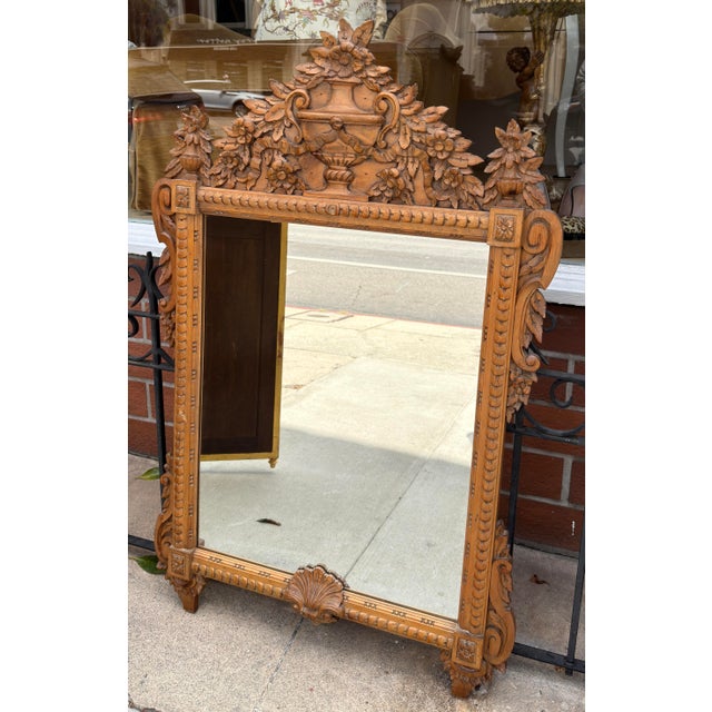 Louis XV Style French Provincial Light Fruitwood Mirror. Marked Made In Italy.