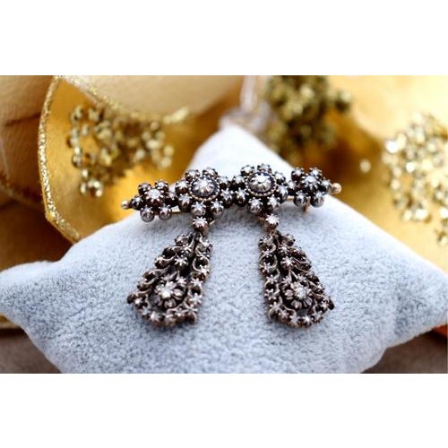 Metal Gold and Silver Brooch with Diamonds For Sale - Image 7 of 7