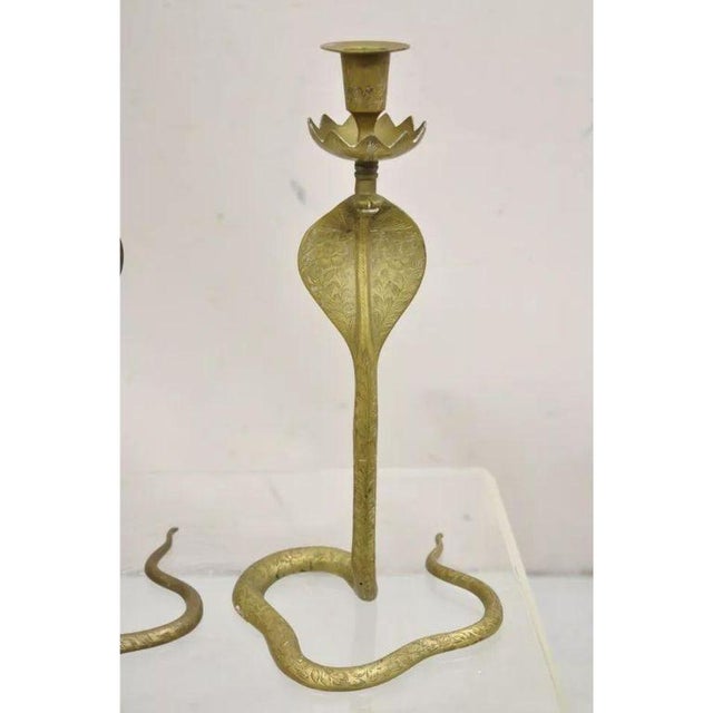 Vintage Brass Figural Hollywood Regency Coiled Cobra Snake Candlesticks ...