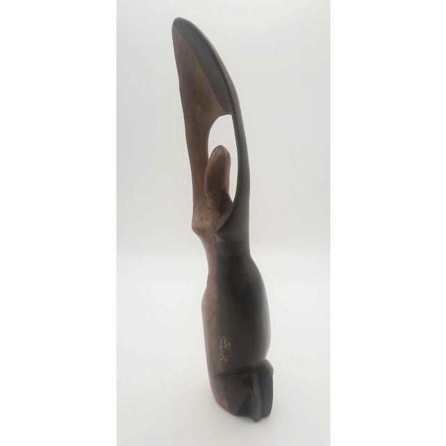 Figurative Early 21st Century Ghanian Iroko Wood Figurine of Kneeling Woman For Sale - Image 3 of 12