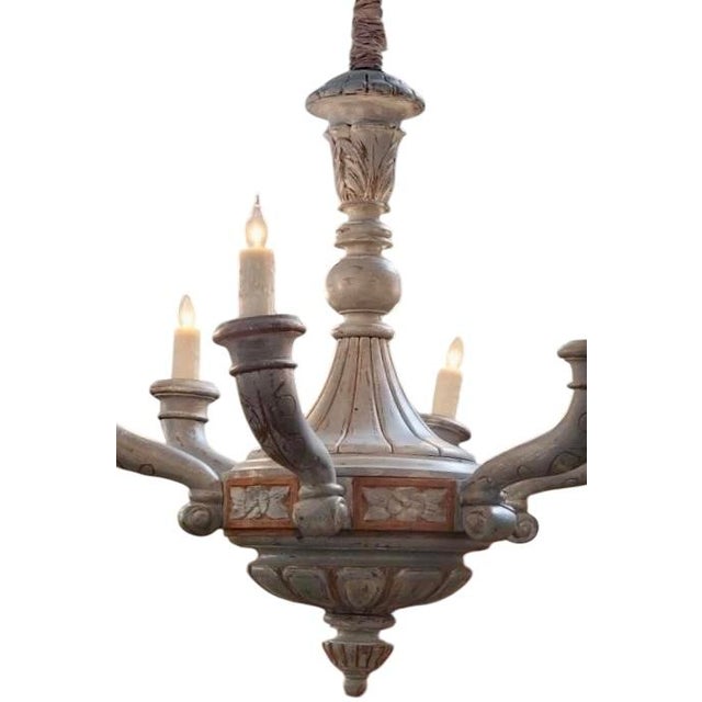 Antique Swedish Country Painted Six Light Chandelier.