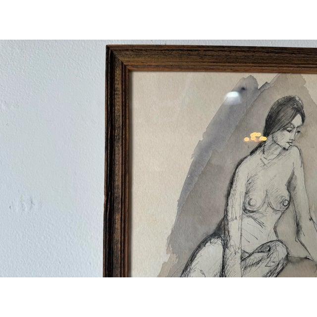 Marcel Julien Baron (France, 1872-1956) Sitting Nude Woman, Ink Drawing, Framed For Sale In Miami - Image 6 of 10