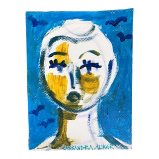 Contemporary Artwork by CL Auker “Woman by the Seashore” Original Acrylic Painting on Paper For Sale