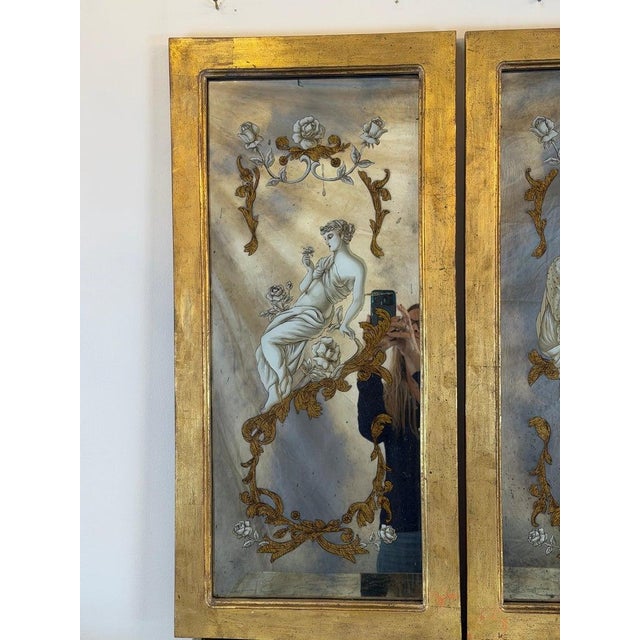 Neoclassical Reverse Painted Mirror Panels, Early 20th Century For Sale - Image 9 of 10