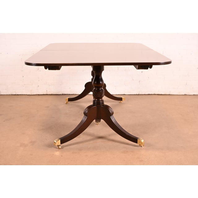 Baker Furniture Georgian Banded Mahogany Double Pedestal Extension Dining Table, Circa 1980s For Sale - Image 11 of 13