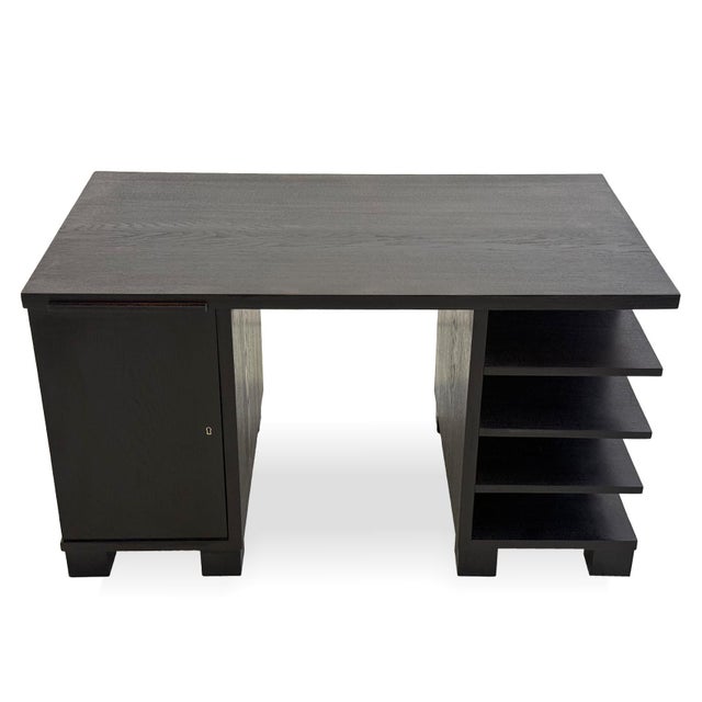 Vintage Art Deco Oak Black Desk, 1930s For Sale - Image 3 of 9