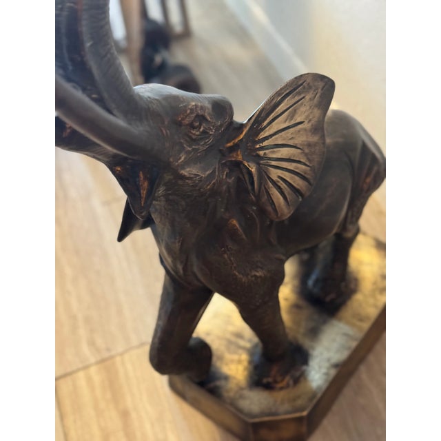 Sculpture Materials Vintage Mid-Century Solid Bronze Elephant Pedestal Tables – Pair For Sale - Image 7 of 13