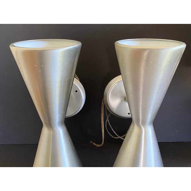 1950s Litecraft Double Cone Spun Aluminum Wall Lights Sconces - a Pair For Sale - Image 9 of 11