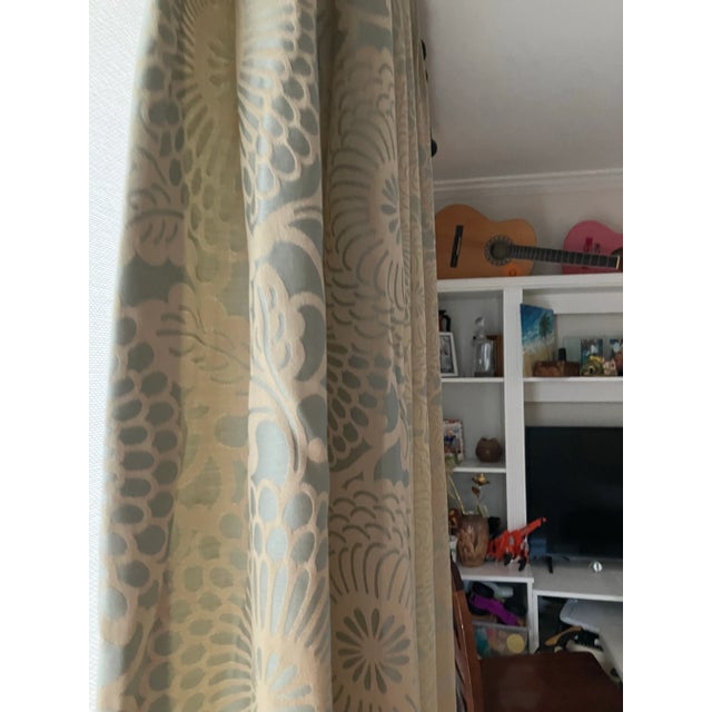 Textile Tone on Tone Bluish and Beige Moire Drapes- Set of 2 Panels For Sale - Image 7 of 10