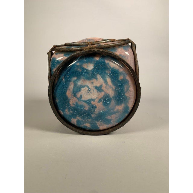 Art Deco wrought iron and glass vase by Le Lorrain, Nancy, 20th century, 1930 For Sale - Image 6 of 9