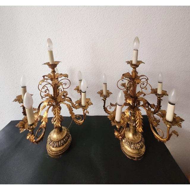 Vintage Hollywood Regency Louis XV 6-Light Florentine Floor Lamp, Italy, 1920s, Set of 2 For Sale - Image 16 of 18