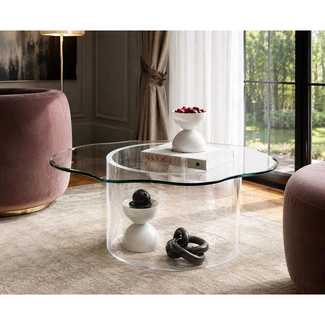 Mid-Century Modern 1920s Glass Coffee Table Amoeba Lucite Acrylic Pedestal Base Postmodern Modern Vladimir Kagan Style For Sale - Image 3 of 12