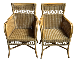 Vintage Wicker Armchairs, 1980s, Set of 2