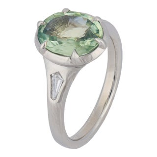 Gia 2.77 Carat No Heat Green Sapphire Diamond Platinum Engagement Ring, Size 6.5 For Sale