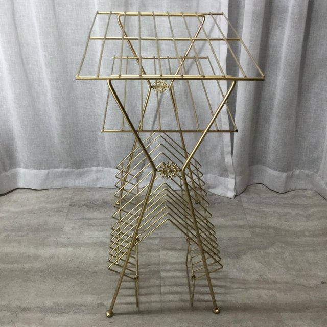 Mid 20th Century Mid-Century Gold Wire Record Player Stand For Sale - Image 5 of 8