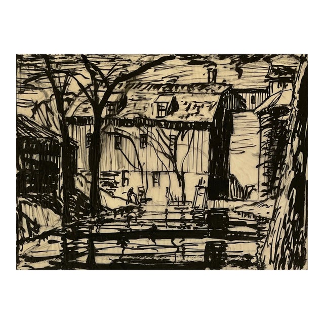 Norman Kent Mill Ink Wash Painting For Sale