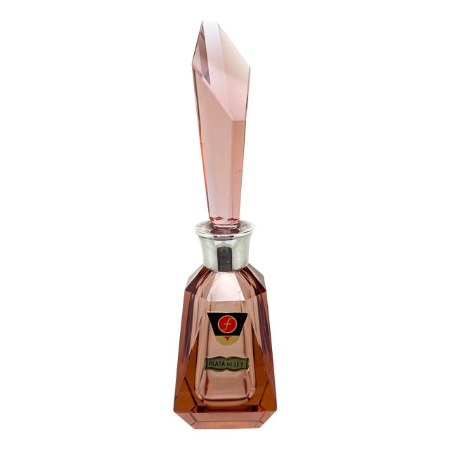 Vintage Perfume Bottle in Pink Crystal Glass with Silver Collar, Spain, 1940s For Sale