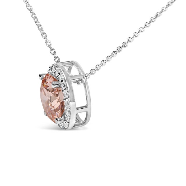 Contemporary 14K White Gold 2 3/8 Cttw Lab Grown Pink Diamond Solitaire with Halo Pendant Necklace - 17" Inches For Sale - Image 3 of 5