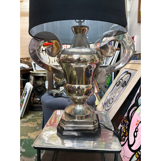 Mid-Century Modern Large Scale Nickel Plated Sculptural Urn Lamp For Sale - Image 3 of 8