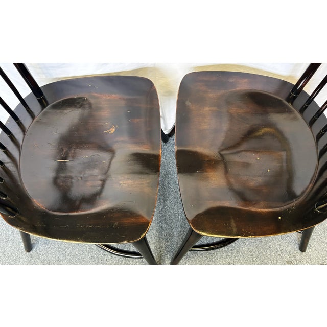 Vintage High Swept Back Windsor Birdcage Chairs in Ebony Finish- A Pair For Sale - Image 17 of 18