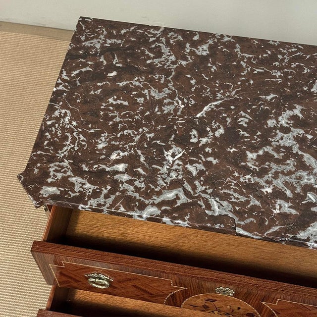 Antique French Louis XVI Style Marquetry Marble Top Commode For Sale - Image 17 of 18