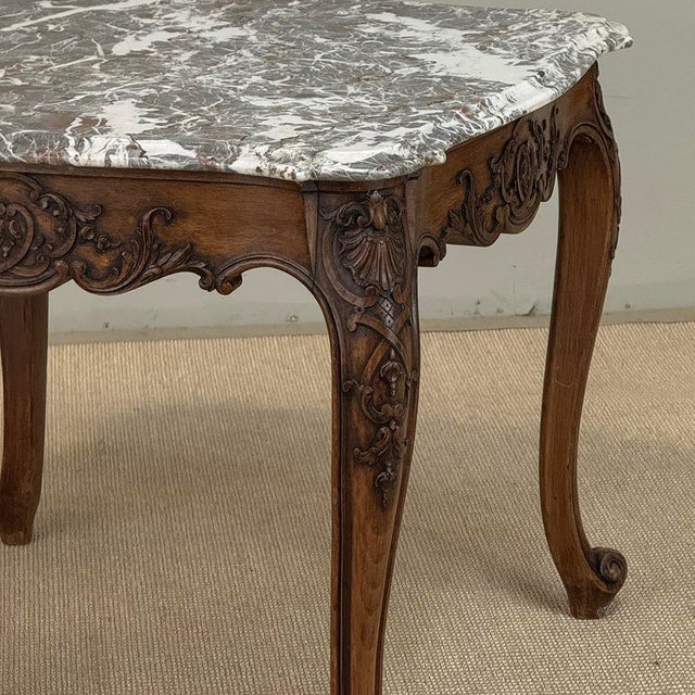 Antique French Régence Style Carved Oak Sainte Anne Marble End Table For Sale - Image 11 of 18