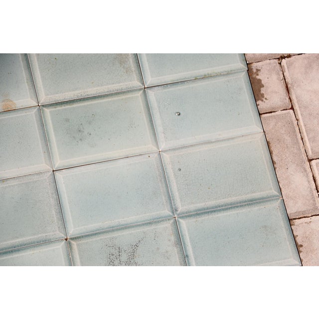 Antique 1920s Portuguese Art Deco Era Relief Tiles Set of 56 in Soft Seafoam Glaze For Sale - Image 10 of 18