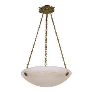 French Deco Shallow Art Glass Bowl Pendant Light by Charles Schneider For Sale