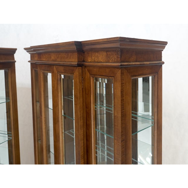 Mid-Century Modern Mid Century Burl Wood Glass 38" Wide 76" Tall Curio Display Cabinet Vitrine MINT For Sale - Image 3 of 9