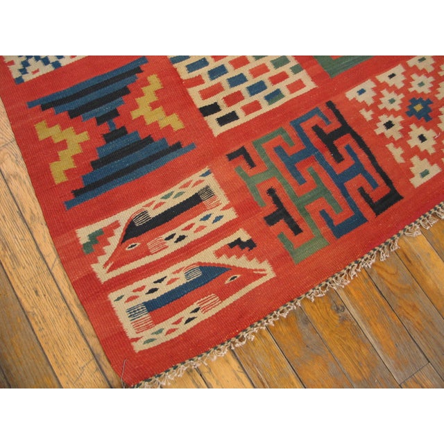 Extraordinary Red-Raspeberyy Background Color With Phenomenal Geometric Design Antique Tunisian Gafsa Rug For Sale In New York - Image 6 of 12