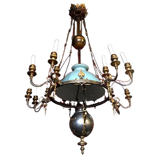 Large Antique Raise-Low Ceiling Lamp For Sale