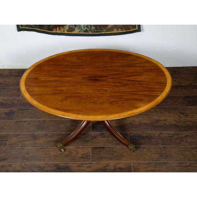 English Mahogany 1840s Oval Top Pedestal Table with Quadripod Base and Casters For Sale - Image 12 of 12