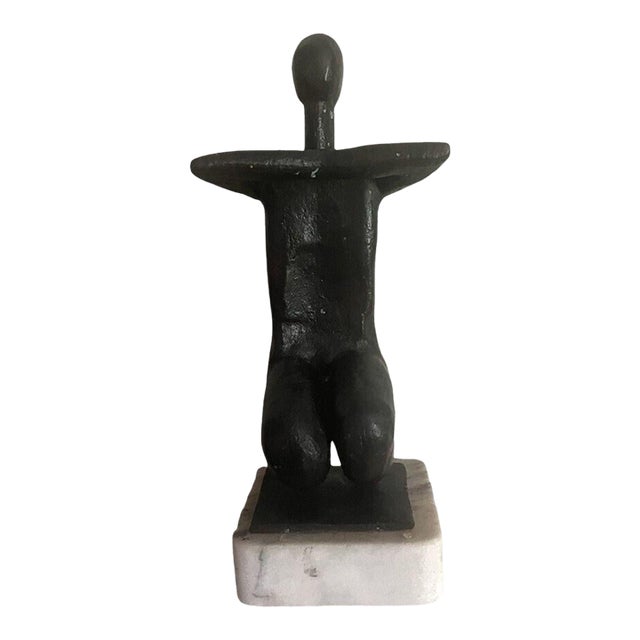 Contemporary Mid-Century Solid Bronze Figurative Sculpture (14.5” High) For Sale - Image 3 of 13
